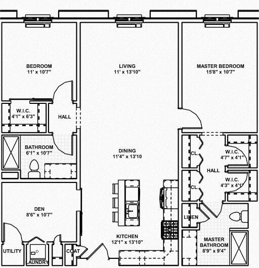 Floor Plan - 4+  -  2 Bed, 2 Bath, 1 Den