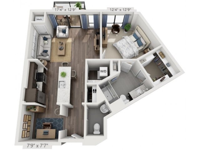 Floor plans are artist’s rendering. All dimensions are approximate. Actual product and specifications may vary in dimension or detail. Not all features are available in every apartment. Prices and availability are subject to change. - B7