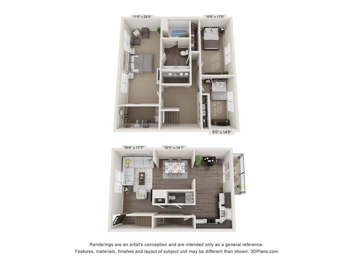 Floor Plan - 3 Bedroom 1.5 Bath Townhome – 1193