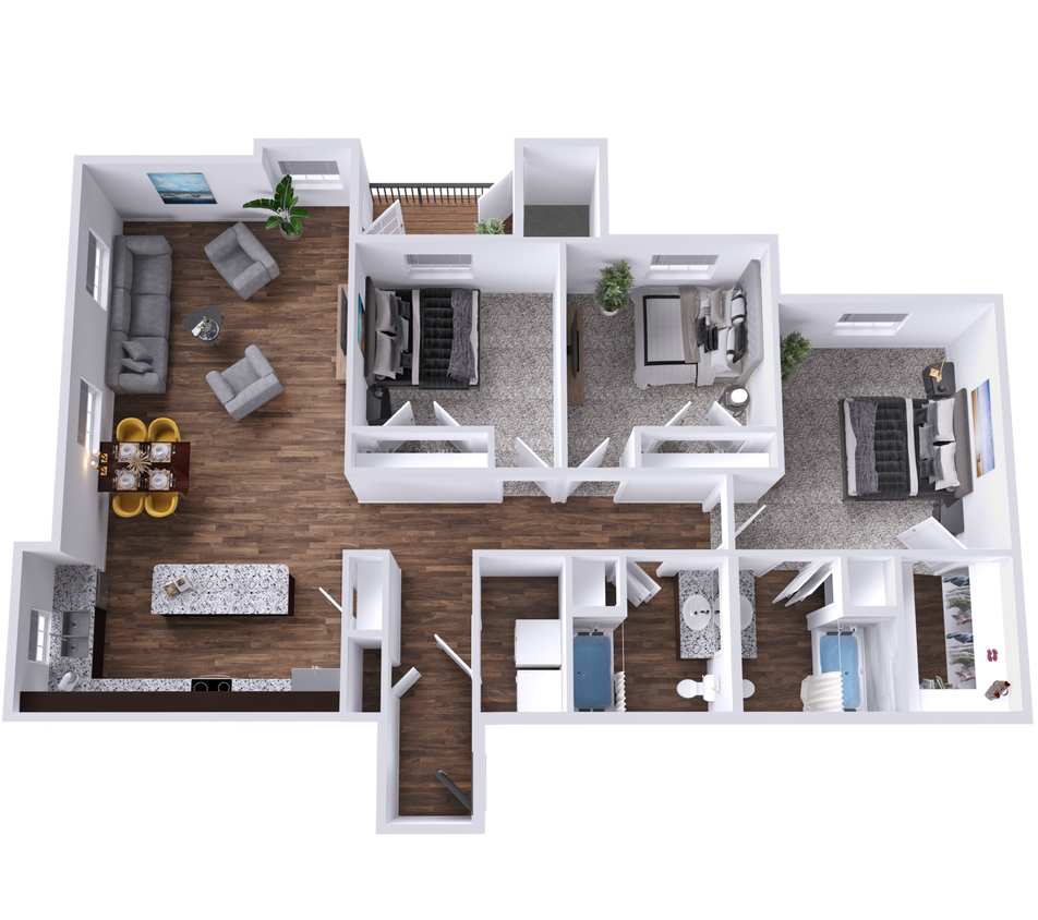 Three Bedroom Two Bathroom Apartment with Spacious Living Area and Natural Lighting - C2 The Canyon