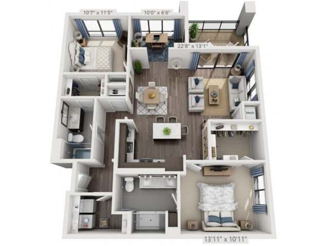 Floor plans are artist’s rendering. All dimensions are approximate. Actual product and specifications may vary in dimension or detail. Not all features are available in every apartment. Prices and availability are subject to change. - C6