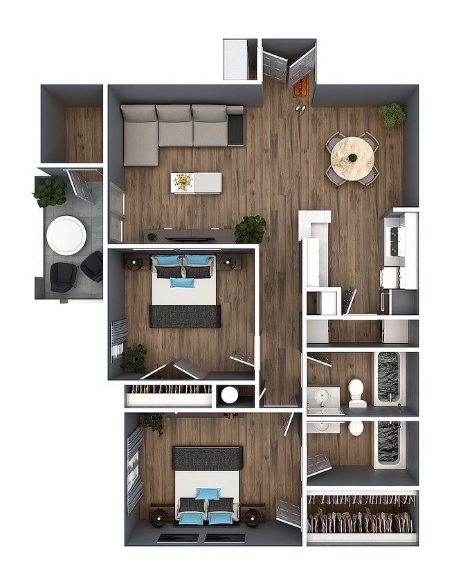 Explore this sophisticated urban retreat, perfect for modern living. - 2 Bedroom 2 Bath B