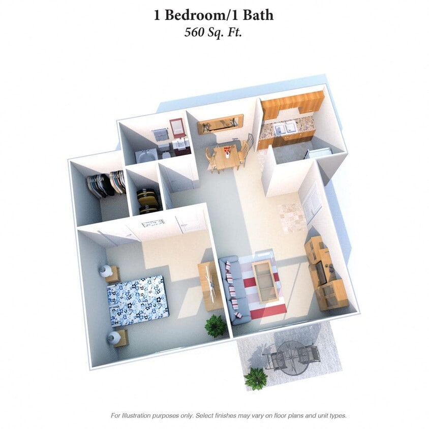 Floor Plan - 1 Bedroom 1 Bath - 560SqFt