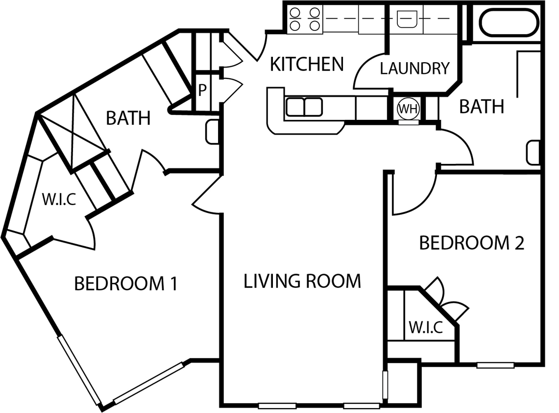 Floor Plan - 2 Bedroom | 2 Bath (Affordable)