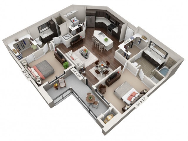 Floor plans are artist’s rendering. All dimensions are approximate. Actual product and specifications may vary in dimension or detail. Not all features are available in every apartment. Prices and availability are subject to change. - Eldridge