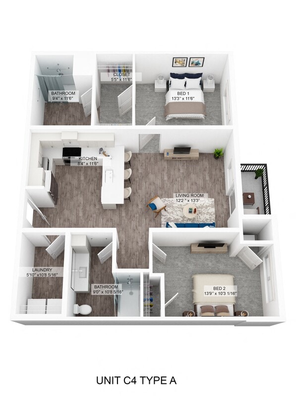 Floor Plan - Snowboard - 2 Bedroom 60%
