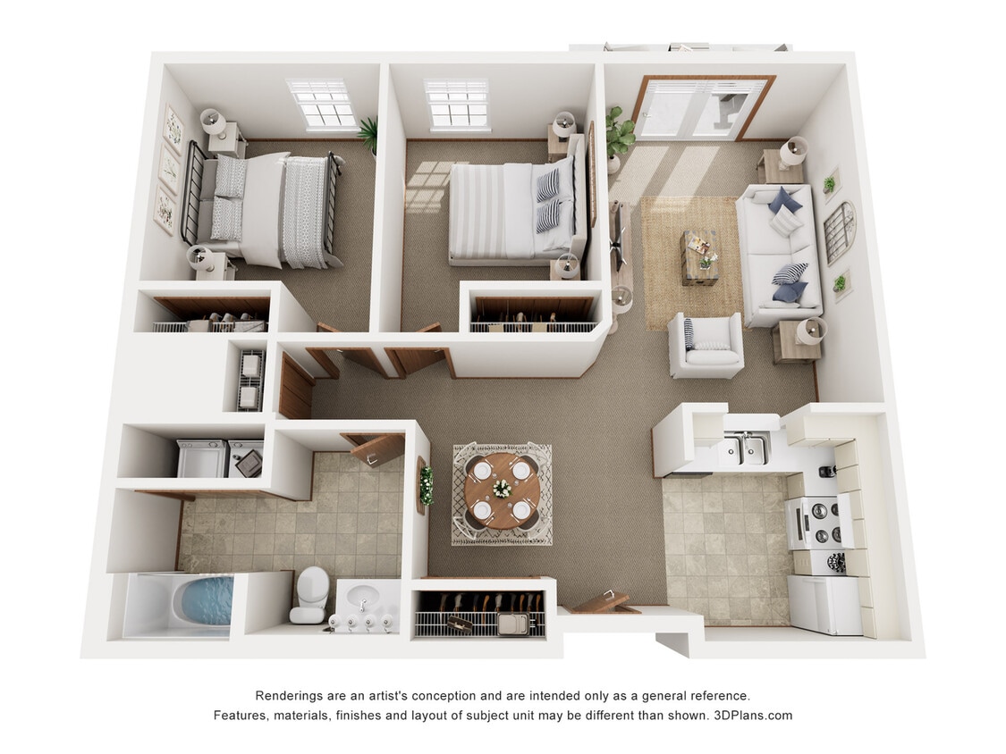 Explore this sleek apartment design with an open-concept living area and efficient kitchen setup. - A1