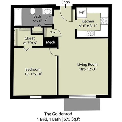 Floor Plan - The Golden Rod - 1 Bed/1Bath