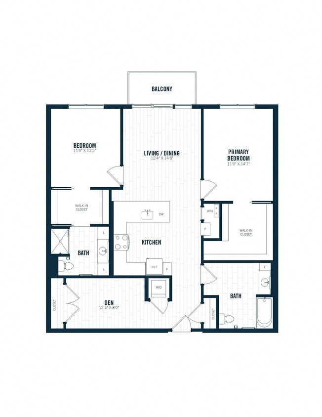 Floor Plan - CA2D | 2 Bed | 2 Bath | Den