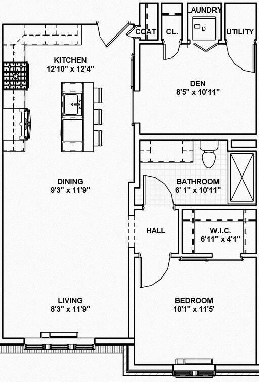 Floor Plan - 8 - 1 Bed, 1 Bath, 1 Den