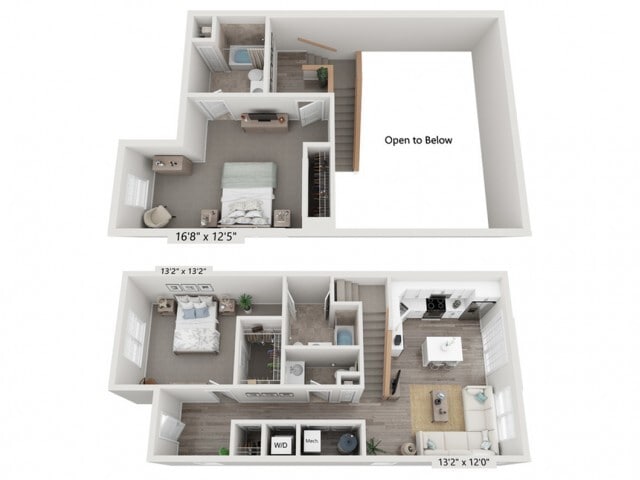 2T Floor Plan - 2 Bed 2 Bath Townhome