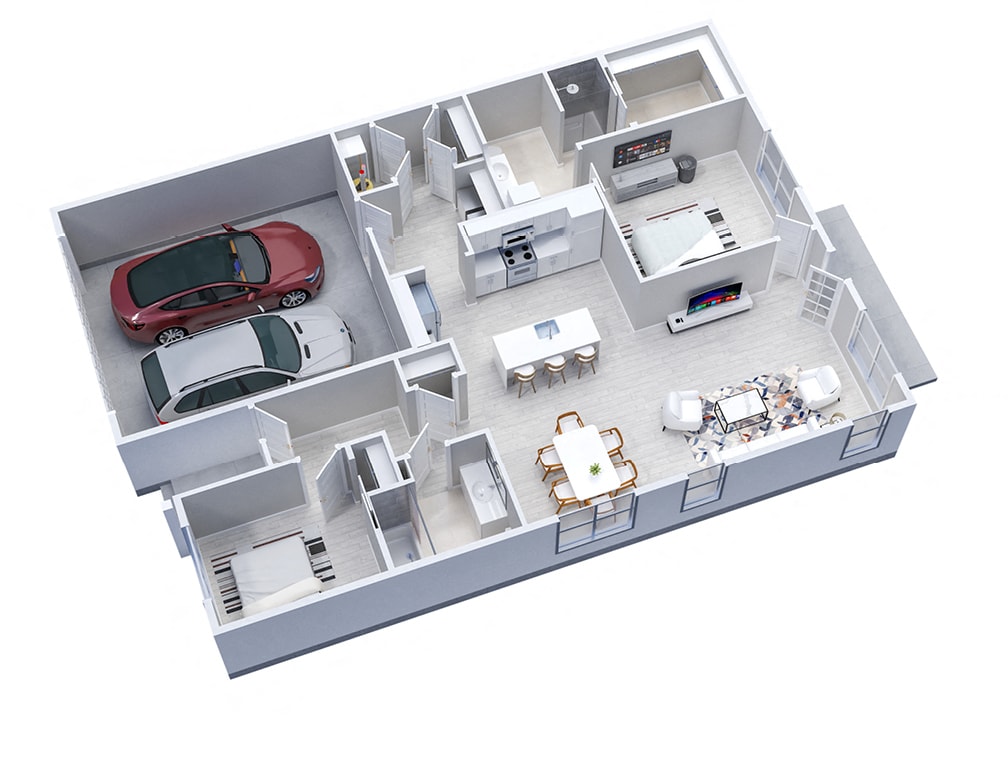 Floor Plan - 2-Bedroom Ranch Townhome w/2-Car Garage