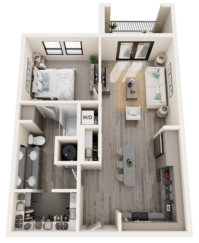 One Bedroom - 732 Sq Ft Floor plan - Mesquite Trails at Brooks - One Bed/One Bath - 732 sq ft - 60% AMI