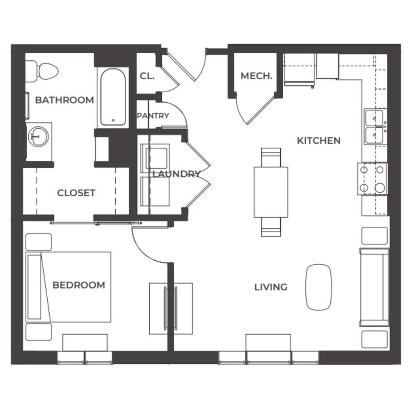 1 Bedroom (A) 671 sq ft - One Bed - 671 Sqft