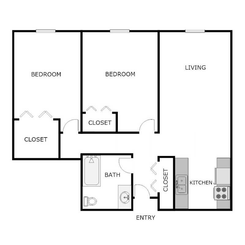 Floor Plan - 2 Bedrooms, 1 Bath