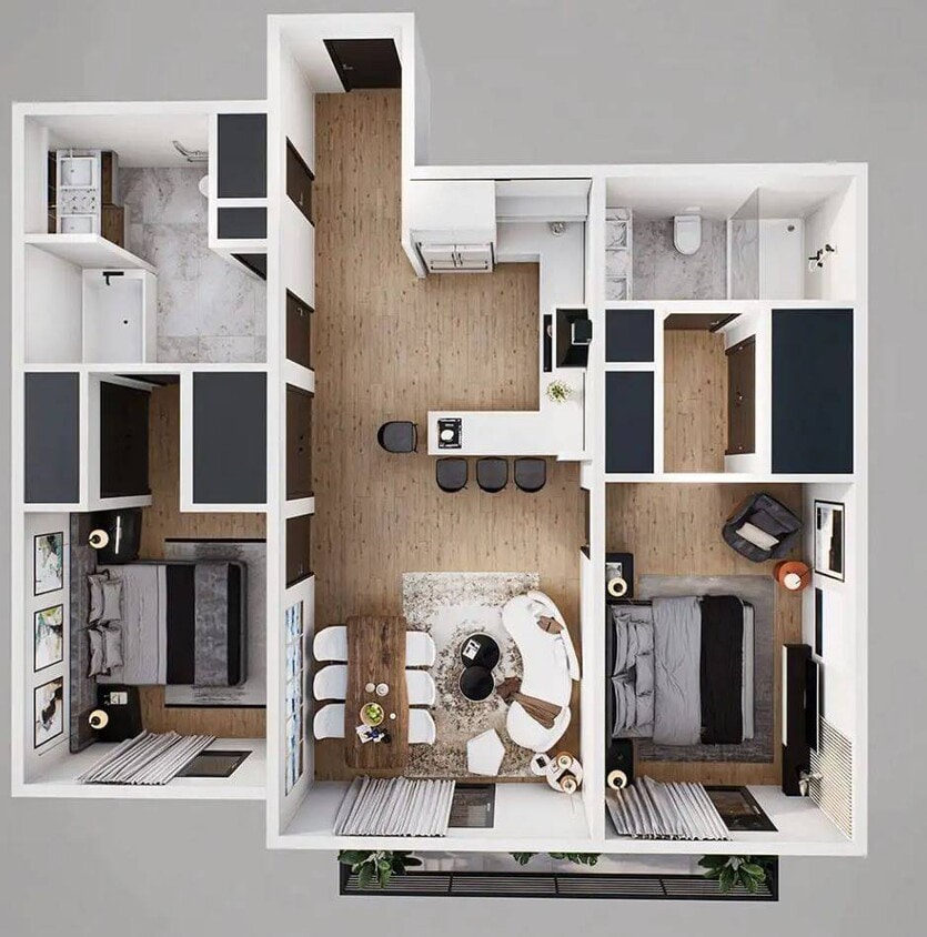 2 Bed, 2 Bath - 2 Bedroom Junior