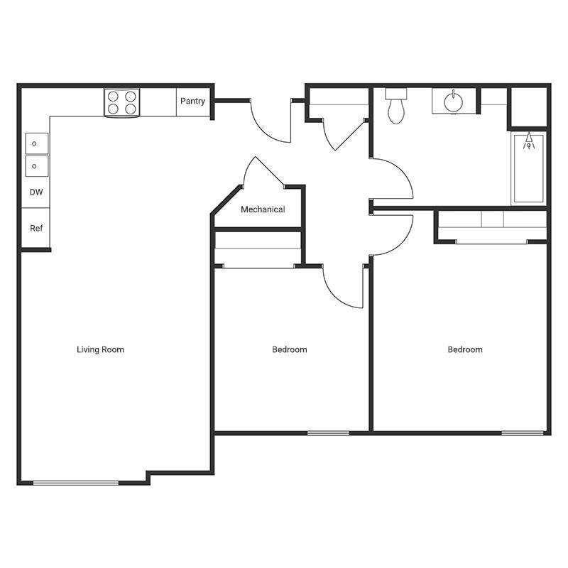 Floor Plan - 2 Bedroom 1 Bath