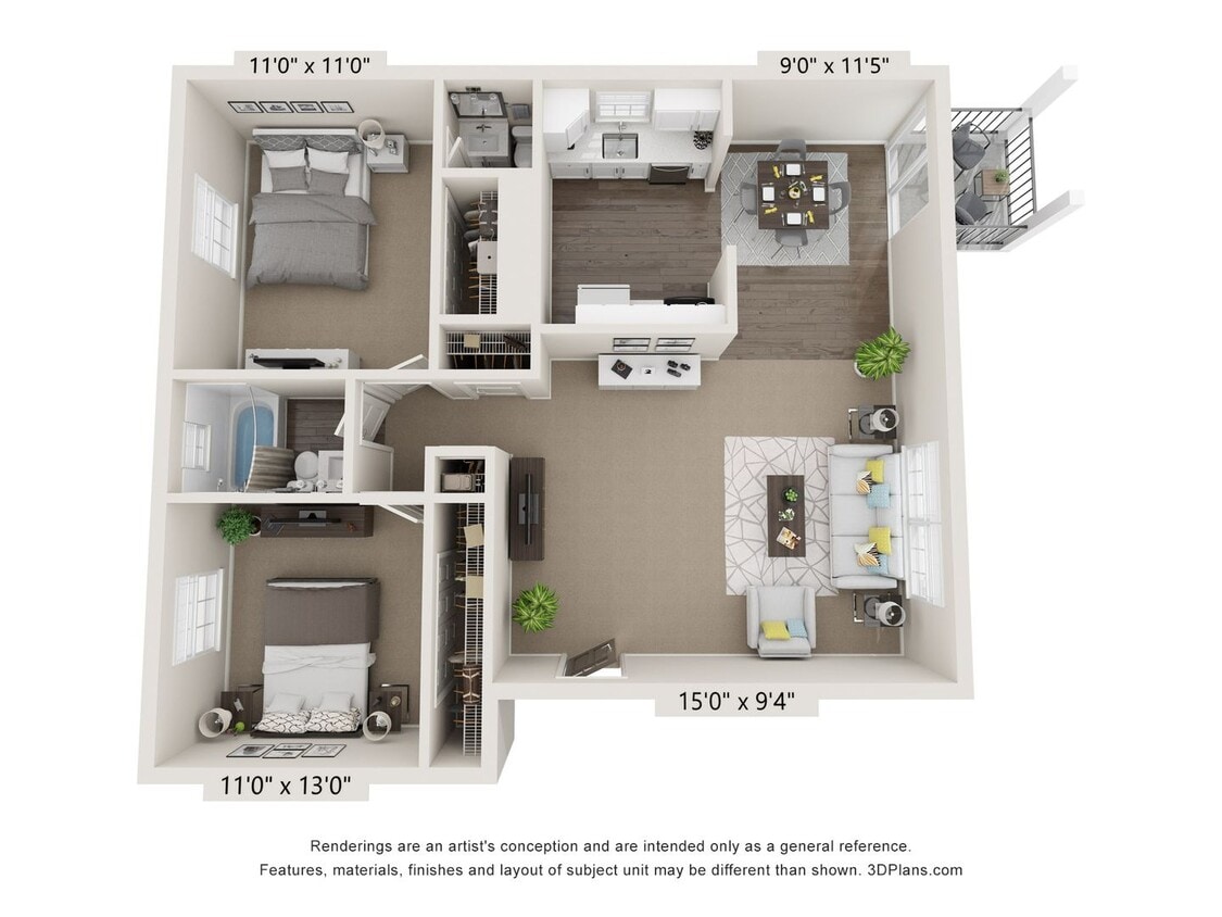 Floor Plan - 2 Bedroom 1.5 Bath – 890