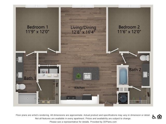 B1 | 2 bed 2 bath | 999 sq ft - B1
