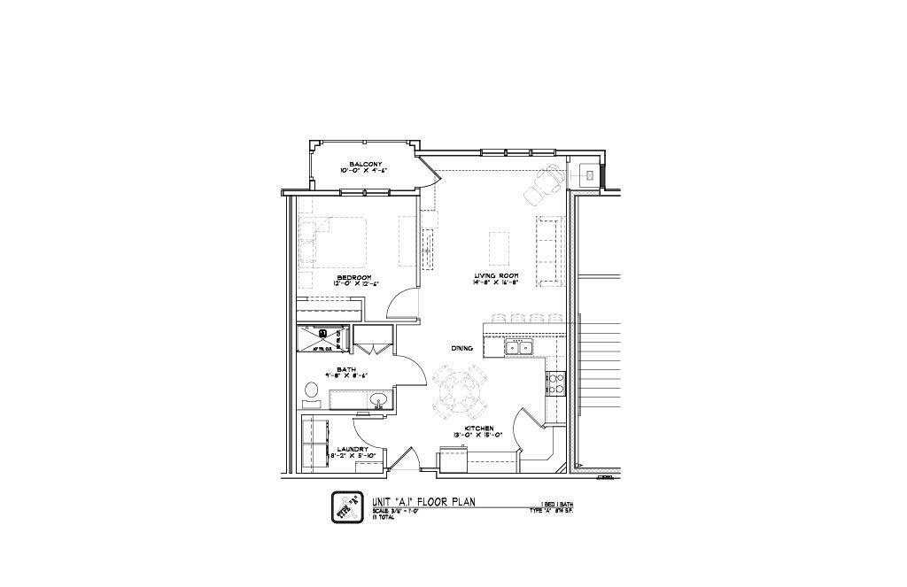 Floor Plan - 1 Bedroom 1 Bathroom - ADA