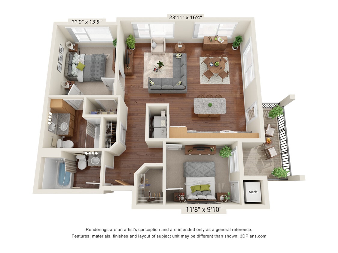 Floor Plan - Two Bedroom - B3 (Wheelchair Accessible)
