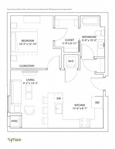 Floor Plan - 1 Bed 1 Bath Spruce