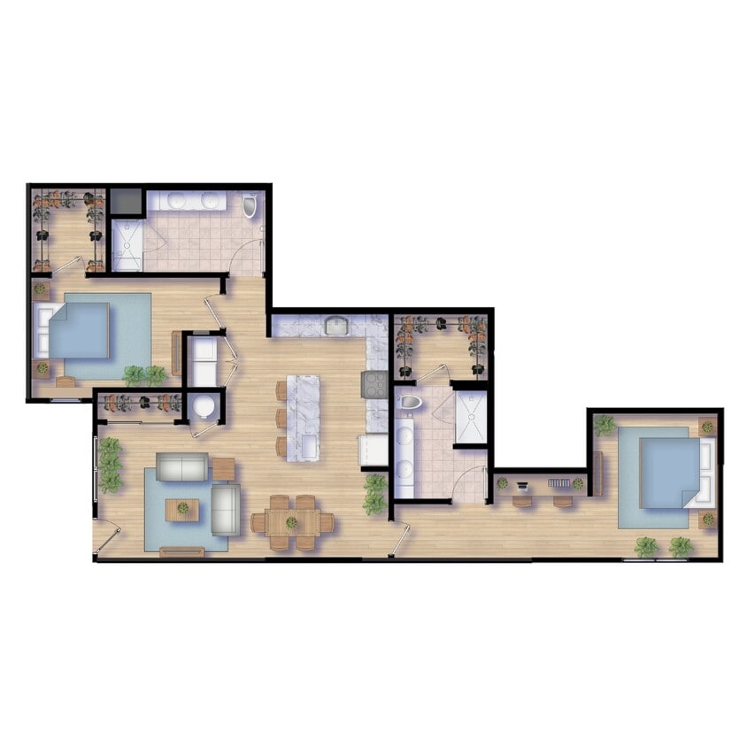 Floor Plan - 2 Bedroom 2 Bath L-4