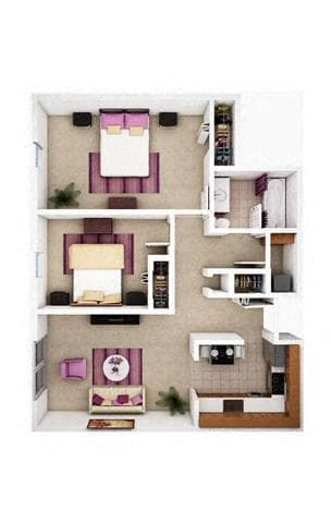 Floor Plan - 2Bed  1Bath 859 sf