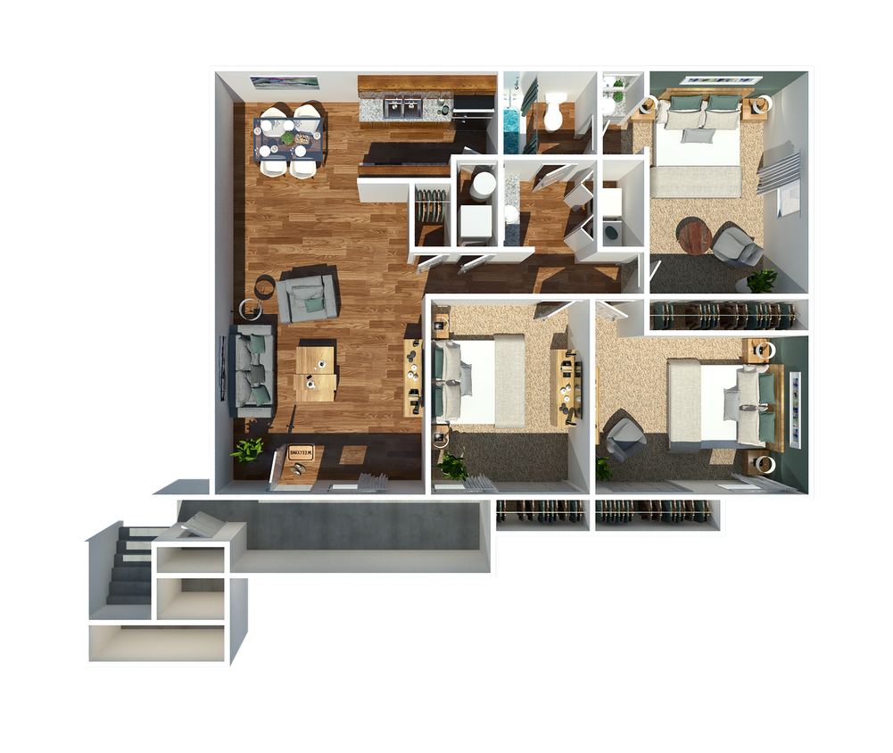 One Bedroom - Three Bedroom One Bathroom
