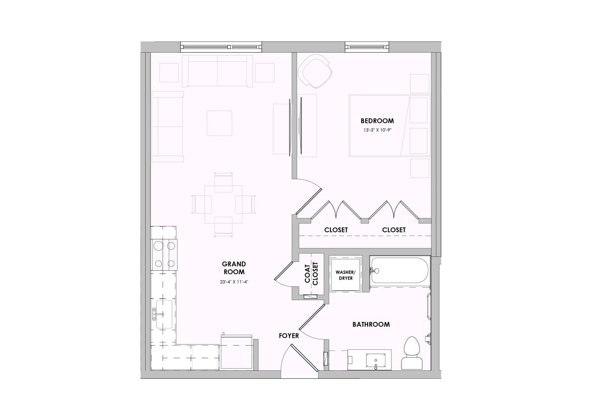 Floor Plan - 1-Bed, 1-Bath
