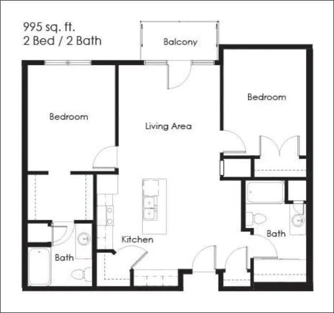 Floor Plan - 2 Bed, 2 Bath 2A