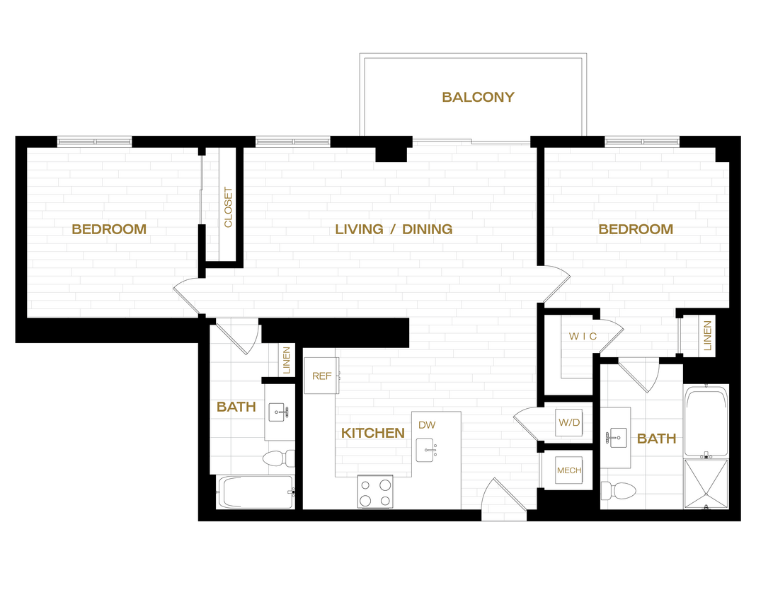 Floor Plan - 2 Bed/2 Bath-B1