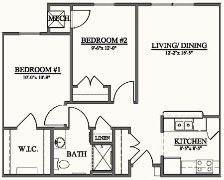 2BR/1BA - Two Bedroom