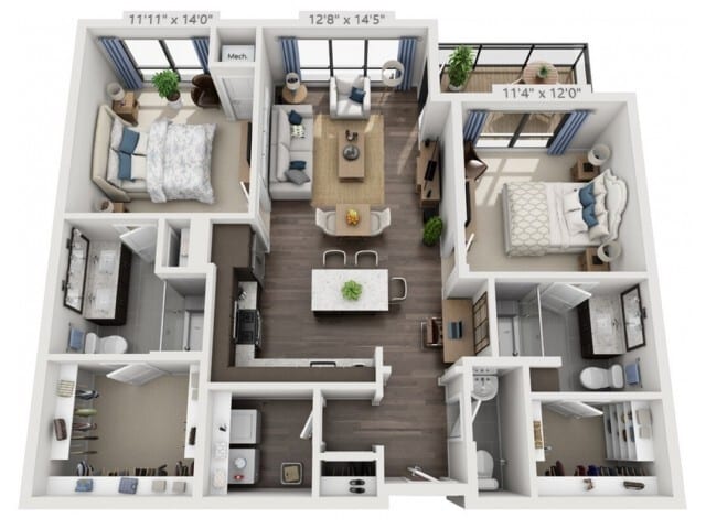 Floor plans are artist’s rendering. All dimensions are approximate. Actual product and specifications may vary in dimension or detail. Not all features are available in every apartment. Prices and availability are subject to change. - C2