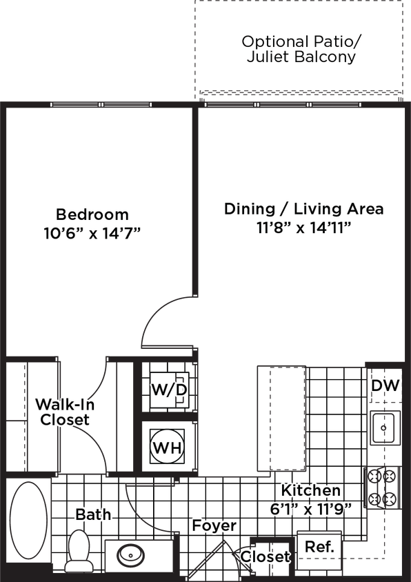 Floor Plan - 1 Bedroom 1 Bath - A12