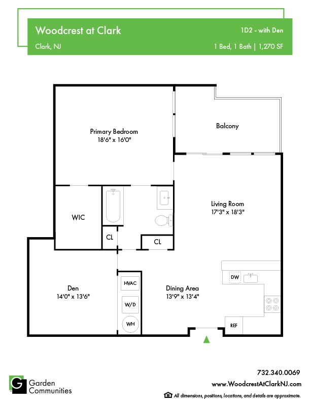 Floor Plan - $3.17/sq.ft. - 1D2 - with Den
