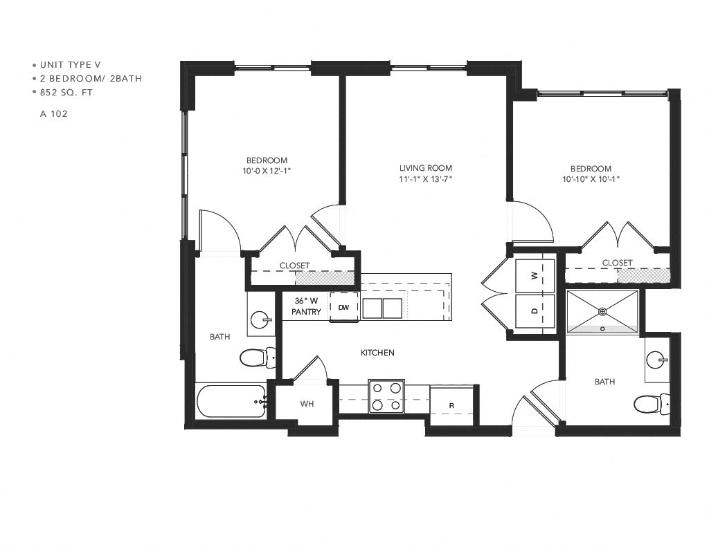 Floor Plan - Phase II - 2 Bedroom 2 Bath  V