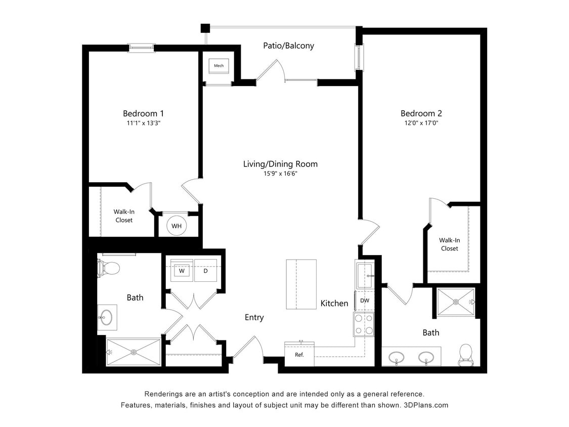 Floor Plan - B2.1-Two Bed, Two Bath with Balcony