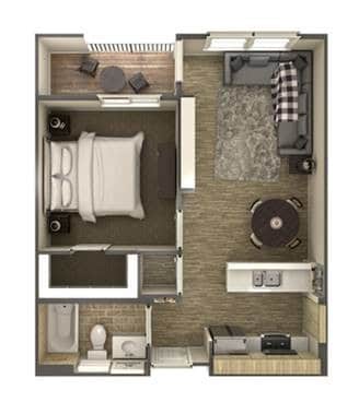 1BR, 1BA - 602 SF - 1 Bedroom 
