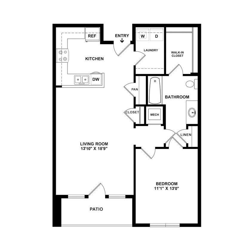 Floor Plan - 1 Bedroom Traditional Tub