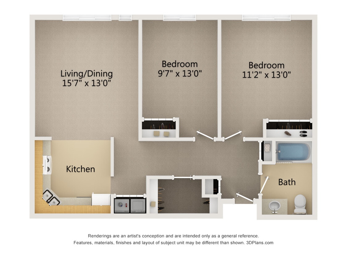 Floor Plan - 2 Bed 1 Bath (B)