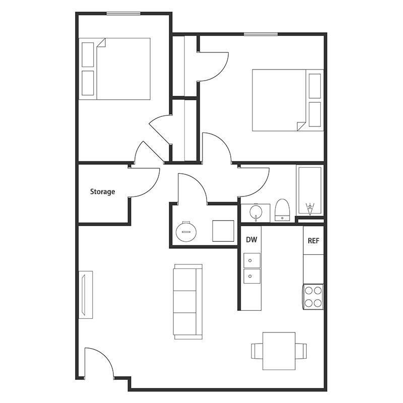 Floor Plan - 2 Bed 1 Bath