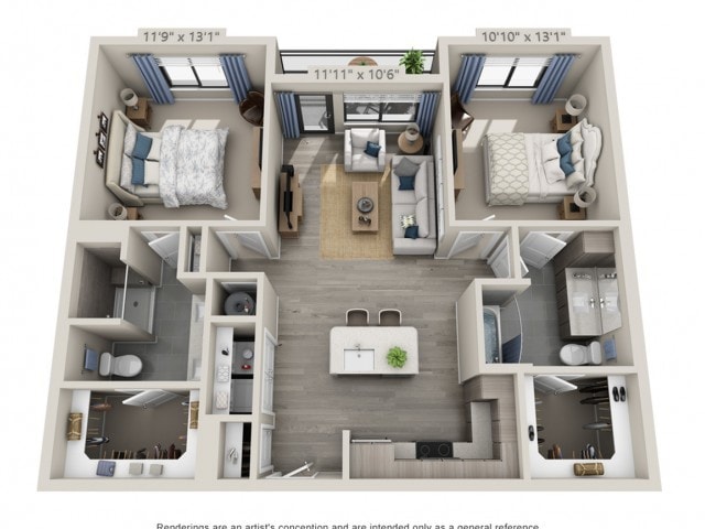 Floor plans are artist’s rendering. All dimensions are approximate. Actual product and specifications may vary in dimension or detail. Not all features are available in every apartment. Prices and availability are subject to change. - C6
