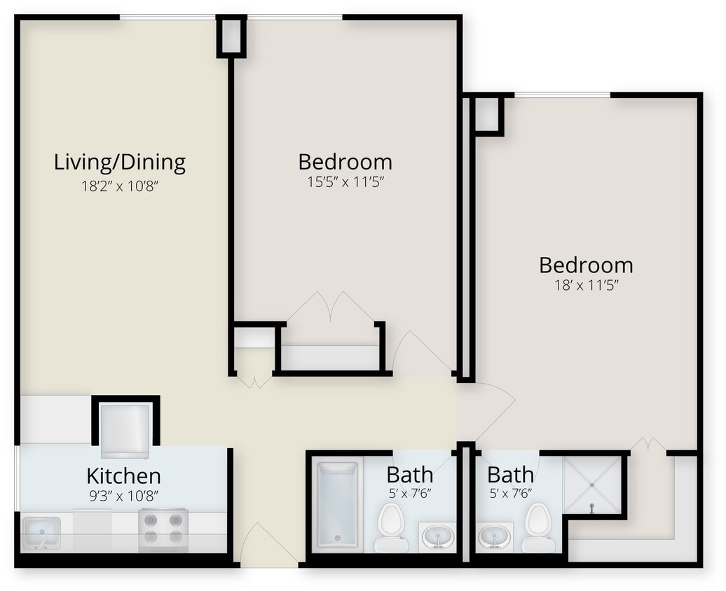 Floor Plan - Village At Brookline Two Bedroom Flat