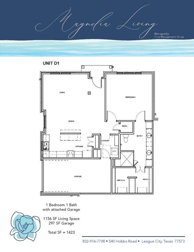 Floor Plan - 1x1 with Garage 