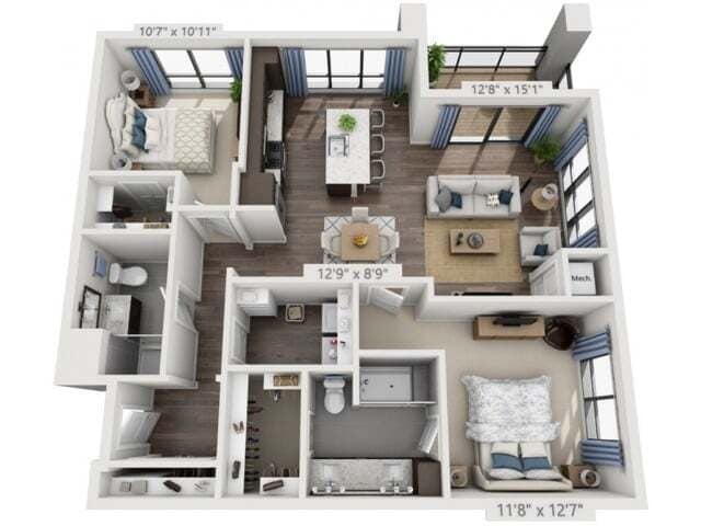 Floor plans are artist’s rendering. All dimensions are approximate. Actual product and specifications may vary in dimension or detail. Not all features are available in every apartment. Prices and availability are subject to change. - C3