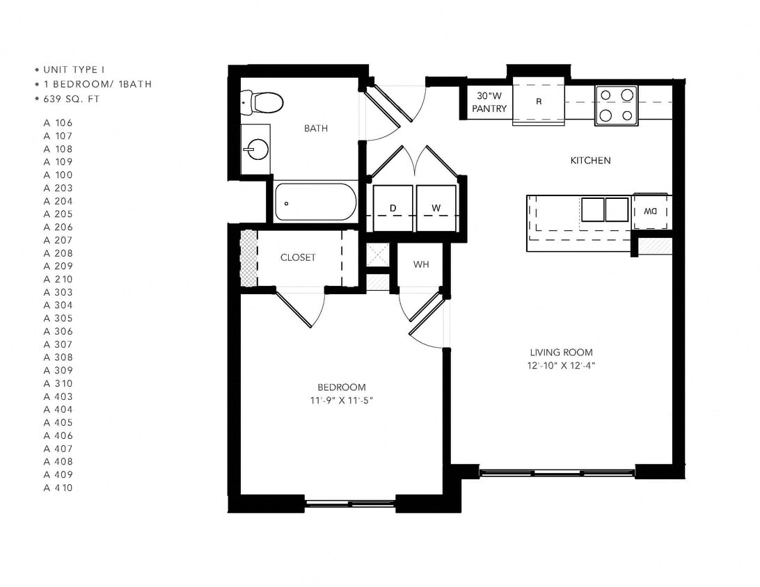 Floor Plan - Phase II - 1 Bedroom 1 Bath I