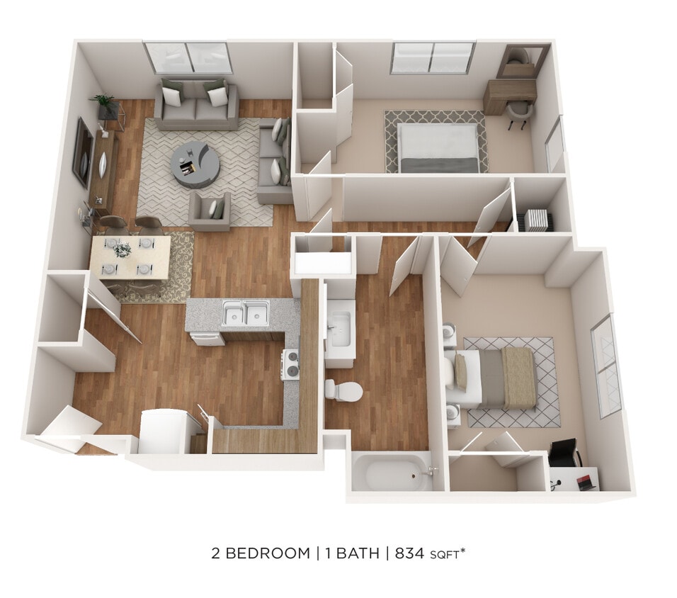 Floor Plan - Two Bedroom- 834 sqft