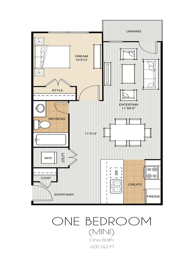 1_br_mini_png.png - A1 1 Bedroom Mini - 1 Bedroom, 1 Bathroom