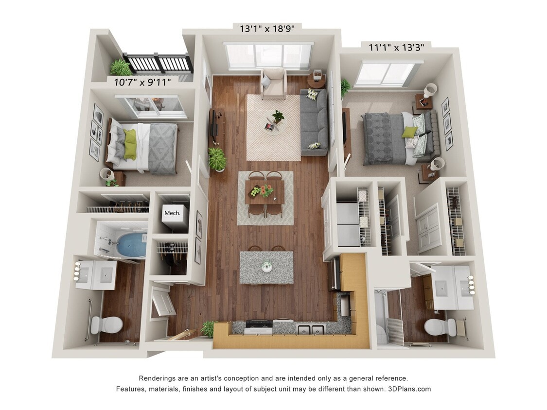 Floor Plan - Two Bedroom AA (Wheelchair Accessible)